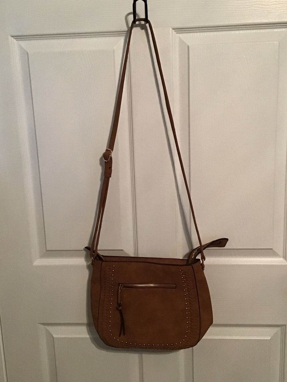 Women's Tan Studded Crossbody Bag with Front Zip